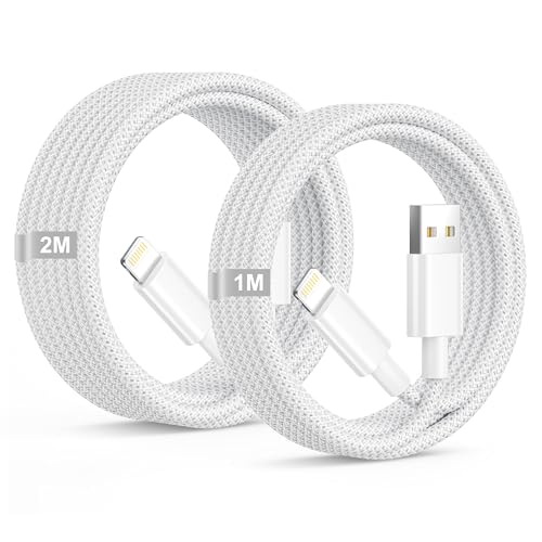 Cable iPhone Carga Rapida 1M+2M 2Pack, [Certificado Apple MFi] Cable Cargador iPhone Nylon Trenzado cable USB A Lightning para Apple Cargador Compatible con iPhone 14 13 12 11 Pro Max/X/8/7/6/5/SE