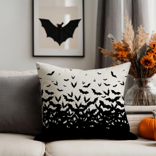 Pandicorn PP-421-18 Black Bats Halloween Pillow Covers 18X18 Set Of 2 Horror Spooky Creepy Halloween Decorations Indoor Outdoor Decorative Throw Pillows Cushion Cases thumb #1