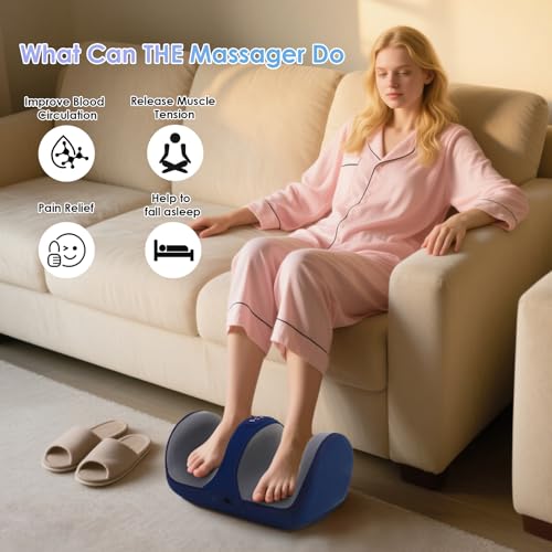 Image of Foot Massager with Heat, Electric Foot and Calf Massager with Roller, Deep Tissue Massage for Plantar Fasciitis, Neuropathy & Pain Relief, Gifts for Women & Men(Blue)
