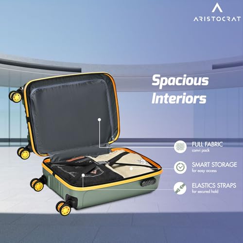 Image of Aristocrat Cabin Vortex Plus | Trolley Bag, 55 Cm, Small Hardside Luggage | 8 Wheels, Combination Lock | Polycarbonate | 3 Year International Warranty | Thyme Green