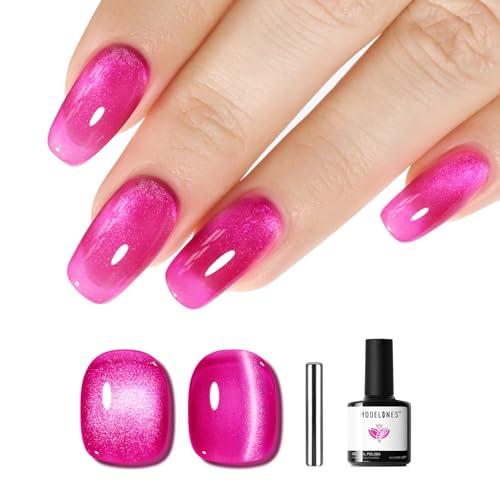 modelones Cat Eye Gel Nail Polish Pink Glitter Holographic