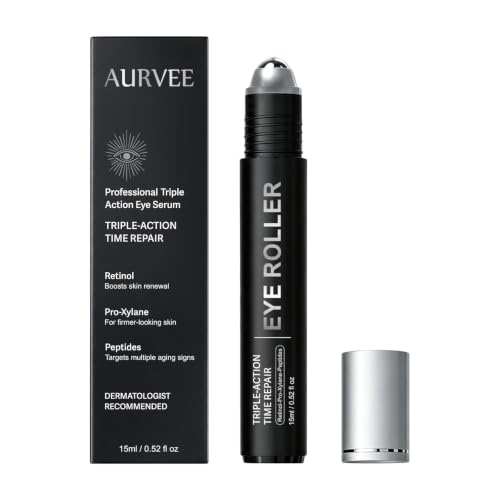 Under Eye Serum-Caffeine & Retinol & Peptide Eye Serum for Dark Circles, Puffiness & Fine Lines, Travel Essential Vegan Skincare Brightener Roller, Cooling Eye Massage, Dermatologist-Tested