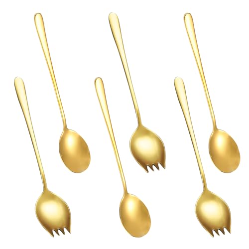 JustYit 6 Pièces Couverts à Salade Dorés en Acier Inoxydable,3 Cuillères à Salade et 3 Fourchettes à Salade, Couvert Salade Design Poli, Lavables Au Lave-Vaisselle