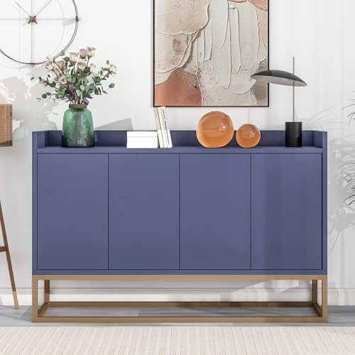 Fofetbfo Buffet de Cuisine, Vaisselier Cuisine, Style Minimaliste Moderne 4 Portes, sans poignées, avec Pieds en métal doré, étagères réglables, pour...