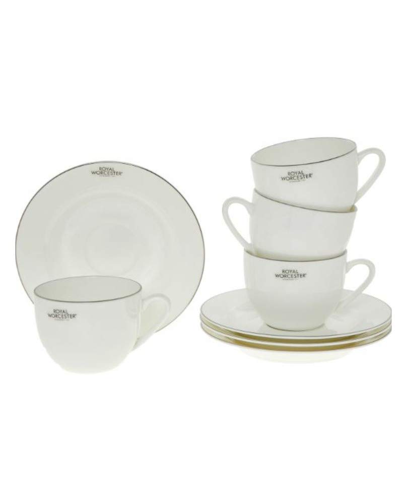 Royal Worcester Teacup & Saucer Set - Bone China - White
