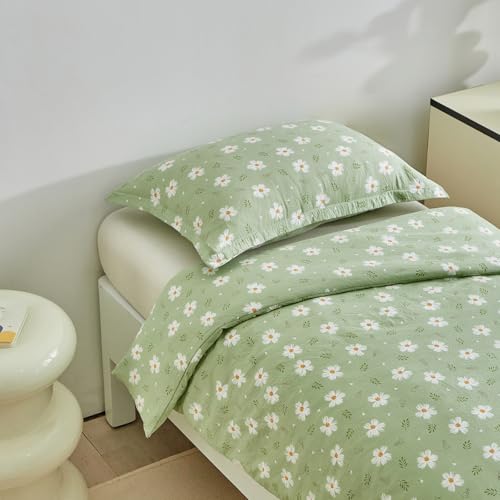 Juego de funda de edredón floral verde 135x200 para cama niños y niñas 5
