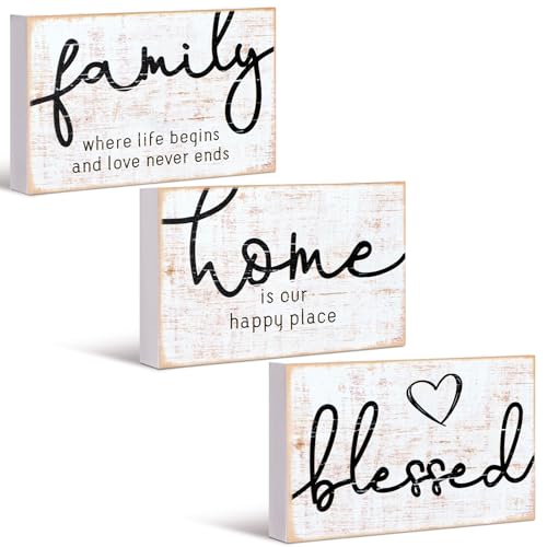 Jetec 3 Pcs Family Home Blessed Rustic Wood Sign Mini