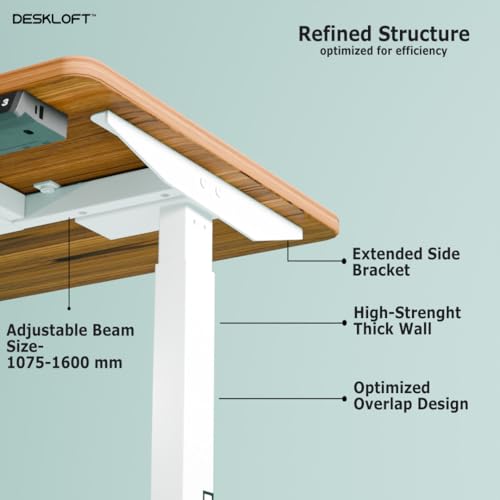 Image of Motorized Electric Standing Desk, Height Adjustable Sit Stand Workstation with Walnut Wood Grain Top, Ergonomic Computer Desk for Home & Office (White Frame & Brown Top, 1200 x 600 mm)