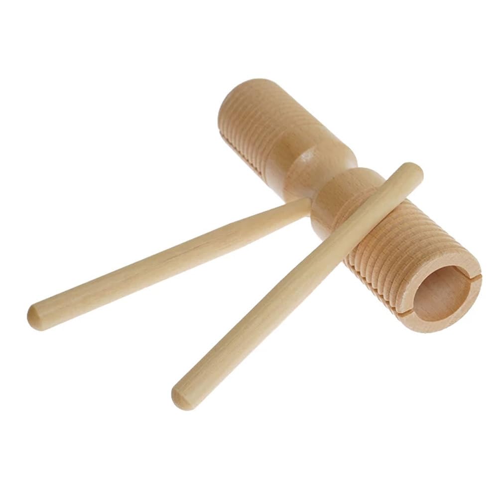 ttnmrc Wooden Agogo Block - Montessori Orff Percussion Instrument, Double Tone Wood Frog Rasp with Mallets, Natural Musical Toy