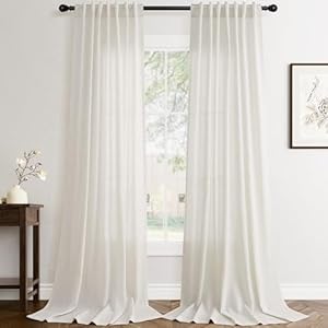96 inch Long Linen Curtains 2 Panels Set for Living Room Back Tab Ivory Cream Semi Sheer Curtain 96 inches Long Boho Modern Light Filtering Linen Drapes Floor to Ceiling Length 8 FT