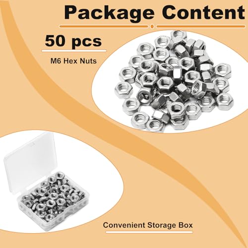 50pcs m6 hex nut stainless steel 304 hex drive metric m6x1 nuts fasteners replacement nut right hand m6-10mm hexagonal nut