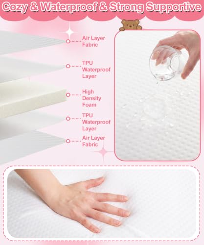 Image of 2'' Portable Full Size Crib Mattress for Toddler Floor Bed | Firm High Density Foam Waterproof Standard Toddler Travel Mattress Removable Cover Infant Kids Boys Girls