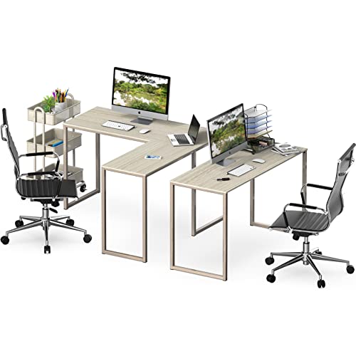 Image of SHW Mission 48 x 48 Inches L-Shape Home Office Computer Desk, Maple