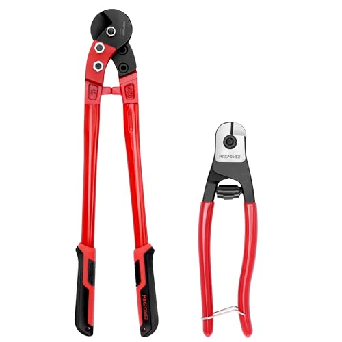 Image of MAXPOWER Steel Cable Cutters, 8 inch Wire Cutter & 18 inch Wire Rope Cutter for Hard Wire Ropes, Stainless Steel Wire Seals Aircraft Bicycle