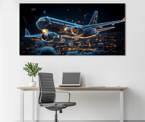 Impression sur toile avion abstrait déco salon 65x130cm - 4