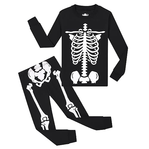 Tphon Boys Halloween Pajamas Sets Toddler Kids Pjs Glow in Dark Skull Sleepwear 2 Piece Snug Fit Cotton Pajama Set