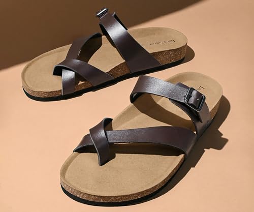 Image of LOUIS STITCH Comfortable Open Toe Cork Sandals | Lightweight Casual Sliders with Toering and Easy Slip-on Slippers | Back Open Sandals | LSOF-10