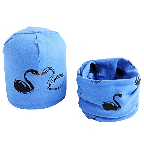 PAADIYA Baby Strickmütze + Loop Schal Set, Schwan Swan Motiv Baumwollmütze Weich Kinder Mode Kleinkind Beanie Mütze Kragen Schals Nackenwärmer Halsbänder Halstuch Herbst Winter Cover