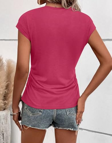 Bliwov Womens Fall Cap Sleeve Tops Business Casual Crewneck T Shirts Trendy Outfits Beach Vacation Clothes Fashion Blouses S Hot Pink2
