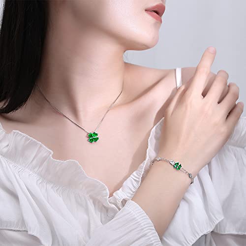 Jiangxin 925 Sterling Silver Birthstone Chain Link Bracelet For Women Lucky Four Leaf Clover Emerald Fine Jewelry 16+4Cm #TOP3