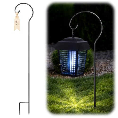 Hicarer 61 Inch Shepherds Hook for Bug Zapper Outdoor Zapper Hanger Ground Stake Garden Plant Stand Stake for Flower Basket Bird Feeder Hanger Weddings Decor