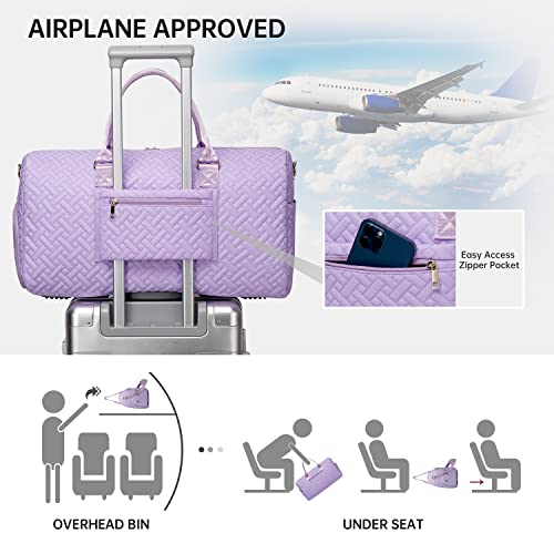 Image of Duffle Bag for Travel, Weekender Bag with Shoe Compartment, Carry On Overnight Bag for Women with Toiletry Bag, Gym Bag with Wet Pocket, Hospital Bags for Labor and Delivery Beige, Purple-Small