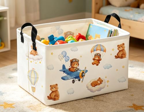Image of Rectangle Kids Baskets Bear Basket Cute Storage Bin Organizer Boys Box for Room Decor Gift Basket(Bear)