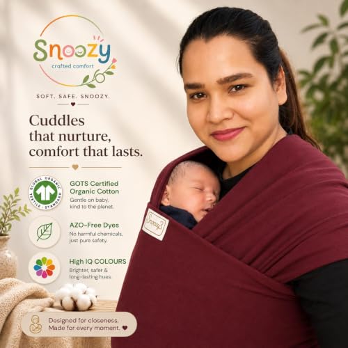 Image of Snoozy Classic Kangaroo Wrap Baby Carrier - Soft Stretchy Cherry Red Sling | Ergonomic lightweight hands-free infant carrier. Ideal for newborn kangaroo mother care and added neck support.