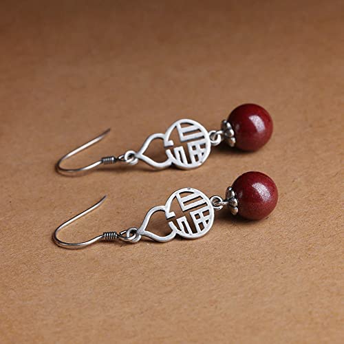 Boucles d'oreilles pendantes bon augure argent sterling cinabre