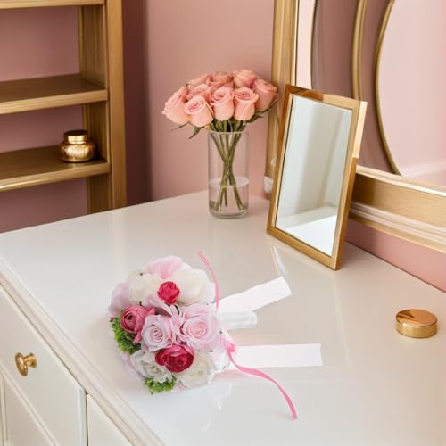 Ramo de Rosas de Tejido Rosa Sofisticado y Cinta Premium UKCOCO 8