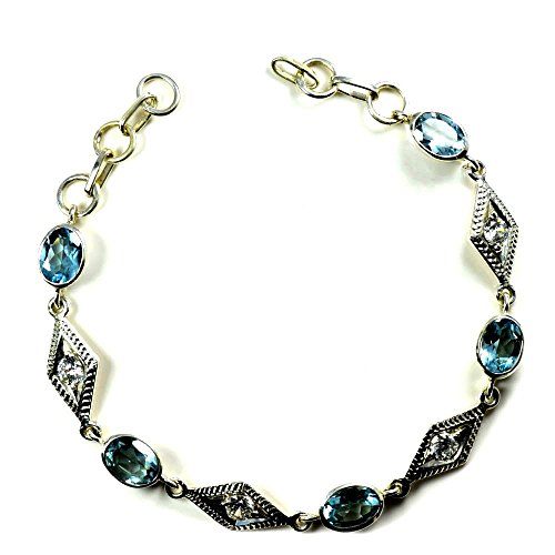 Bracelet topaze bleue argent 925 femme bijou pierres ovales