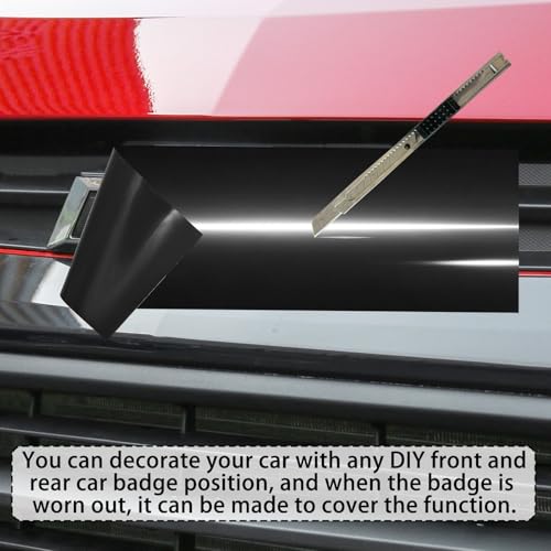 Image of QianBao Compatible with 11.8 inch x 4 inch Chevy Bowtie Emblem Vinyl Wrap Kit with Spatula and Cutter 3 Pcs Universal Logo Overlay Glossy Black