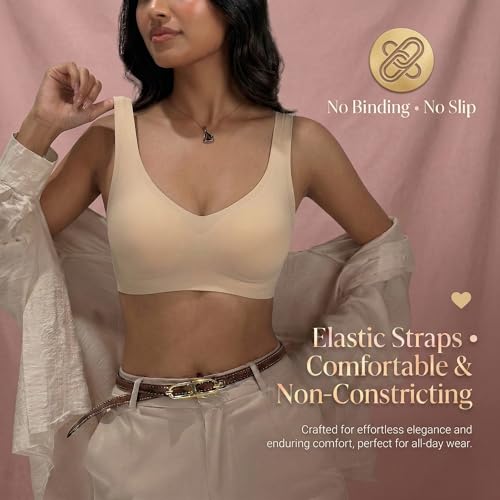 Image of UnderFlex Seamless Sports Ice Silk Bra for Women Wireless Breathable Summer Invisible No-Line T-Shirt Bra Soft Padded Everyday Comfort Bra Lightweight Stretch Gather Support Lingerie
