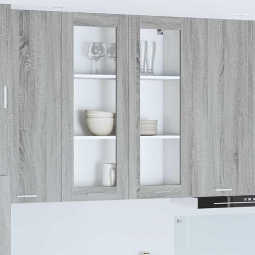 Fecpoo Armario colgante de cocina gris Sonoma de madera 80 x 31 x 100 cm con 2 puertas con bisagras para cocina moderna