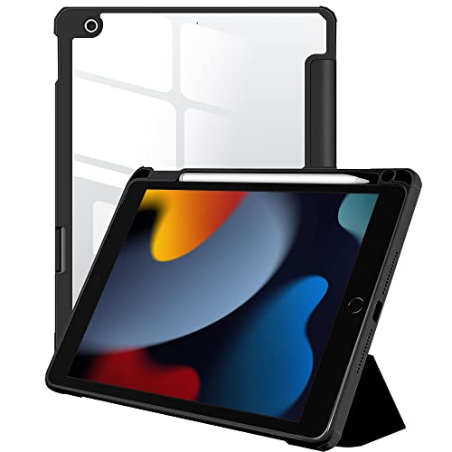 Image of AmazonBasics Smart Case Cover for Apple iPad 10.2 inch 2021 9th /8th /7th Gen (2021 /2020 / 2019) With Trifold Stand [Transparent Back, Flexible with Soft Sides][Auto Sleep /Wake Case][Pencil Holder]-Black