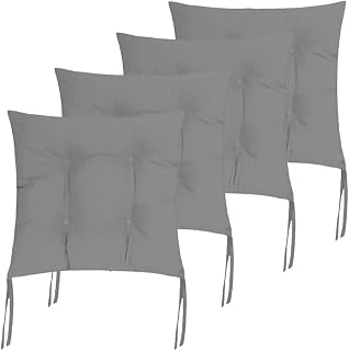 Cojines Acolchados de sillas de terraza, jardín, balcón, Cocina. Tamaño 40 x 40 x 5cm. Cojines Asiento para sillas con Cremallera (Gris, Pack 4 Cojines)