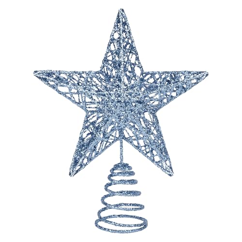 KEYIDO Puntale per albero di Natale a forma di stella blu per albero di Natale in metallo per decorazioni natalizie, 20 cm