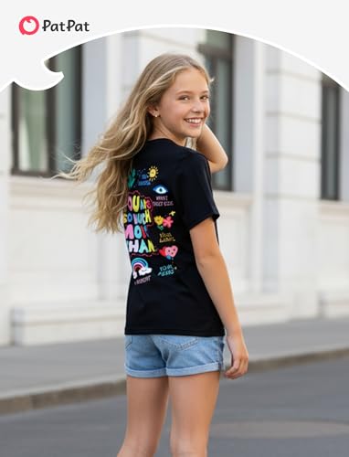 Image of PATPAT Girls Crewneck Short Sleeve Graphic Tees Animal Print Shirts Cute Summer Outfits 5-12 Years