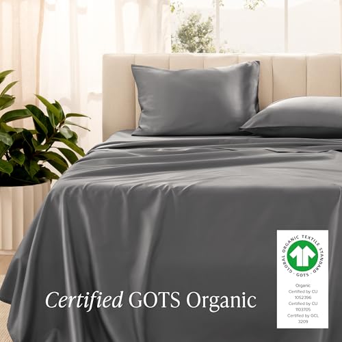 Bare Home 100% Organic Cotton King Sheet Set - 400 Thread Count - Smooth Sateen Weave - Breathable & Cooling - Hotel Luxury Set - Deep Pocket Bed Sheets (King, Grey)