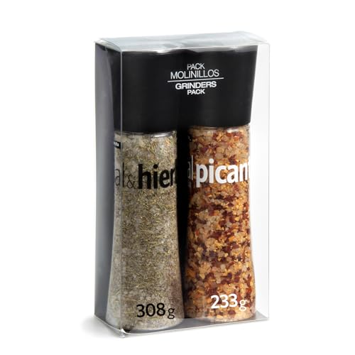 CARMENCITA - Pack 2 Molinillos Gigantes | Sal Marina Mediterránea con Hierbas | Sal Picante | Especias para cocinar | Sazonador de comidas | Perfecto Pastas, Pescado, Marisco | 628 g | SIN GLUTEN