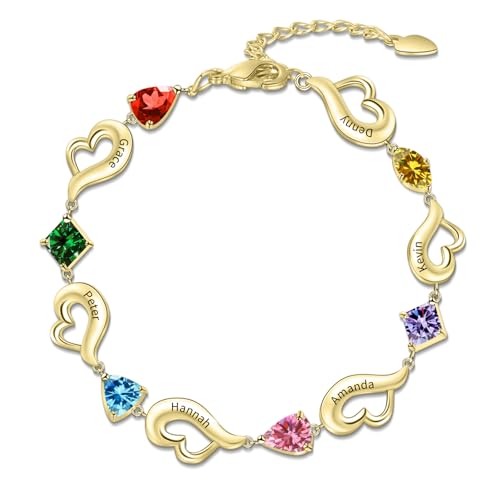 BAUMA AUTO Personalized Birthstone Bracelets for Women with 1-6 Birthstones Custom Heart Name Bracelet for Mother Gifts for Mother's Day, Birthday, Anniversary, Christmas2