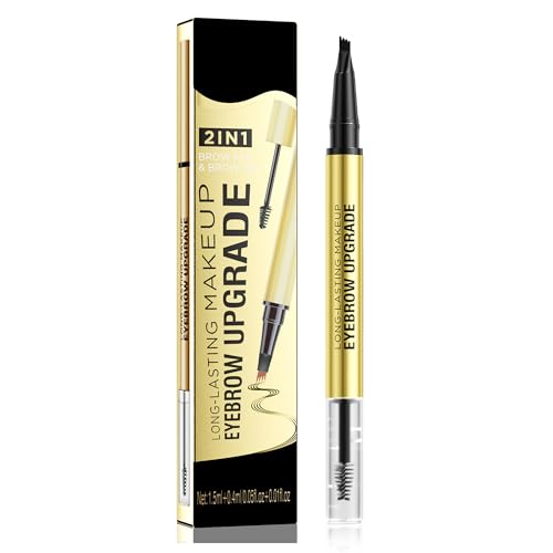 Lápiz Microblading - Lápiz de Cejas Impermeable 2-en-1 de Doble Extremo con Punta de 4 Uñas y Cepillo Preciso para Crear un Acabado Definido y Natural que Dura Todo el Día