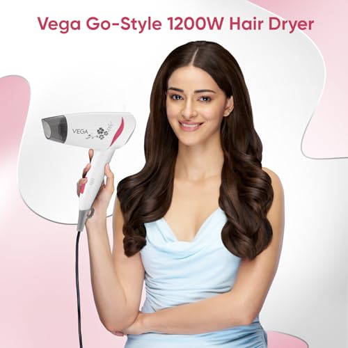 VEGA 1200-1400 Watts Go Style Foldable Hair Dryer for Women with Detachable Nozzle, Heat & Cool Setting, Quick Dry, Overheat Cut-Off, Suitable for All Hair Types, (VHDH-18), Blue view 2