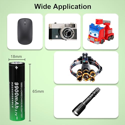 ABCTOY 18650 Rechargeable Battery 9900mAh Button Top 4 Pack 3.7Volt Li-ion Batteries for LED Flashlight Headlamp - Thumbnail 2