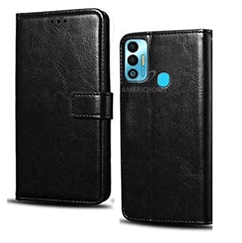 Image of Inside Rubber TPU with Card Pockets Magnetic Closure Protection Compatible with Tecno Spark 7T, Tecno Spark 7 (Black)