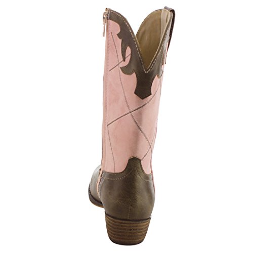 Betani Ebony-6 Girl's Kids Western Embroidered Mid Calf Cowgirl Block Heel Boots,Pink 06,1 #TOP4