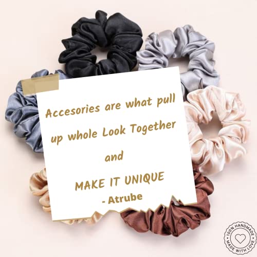 Image of Atrube's Set Of 4 Luxury Satin Silk Hair Scrunchies For Women Ansd Girls Long And Curly Less Hairfall | Hair Ties For Gift For Mother Daughter Girls