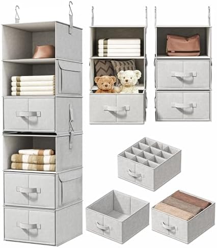 Vailando 6-Shelf Hanging Closet Organizer with 3 Drawers, 2 Separ...