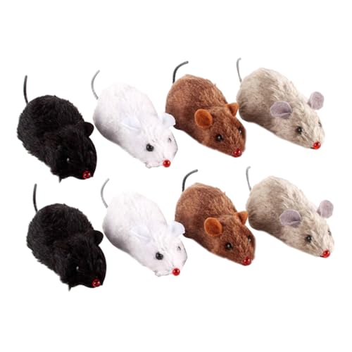 8 Juguetes de ratón de cuerda para gatos de peluche y plástico sin batería 2