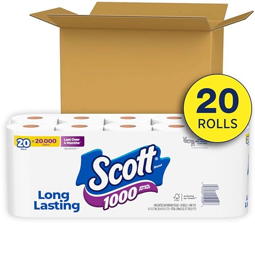 Image of Scott 1000 Toilet Paper, 20 Regular Rolls, Septic-Safe, 1-Ply Toilet Tissue